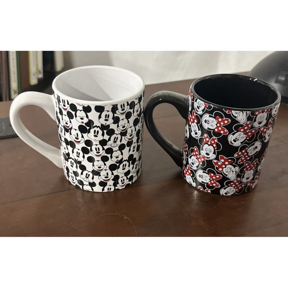 Disney Mickey Minnie Mouse Mug Set All Over Print Face Ceramic Coffee Cups 14oz